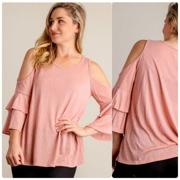 Lovely Rosetta Tops - Pink Cold Shoulder Top